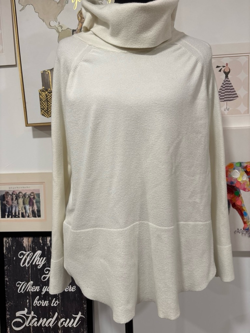 Cyrus Cream Cowl Neck Sweater Poncho
